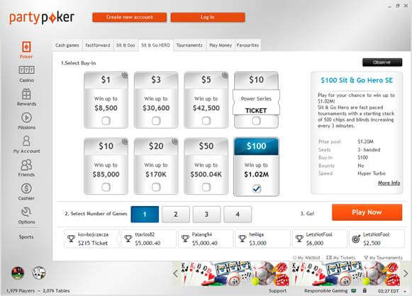 $100 Sit and Go Hero Special Edition Party Poker