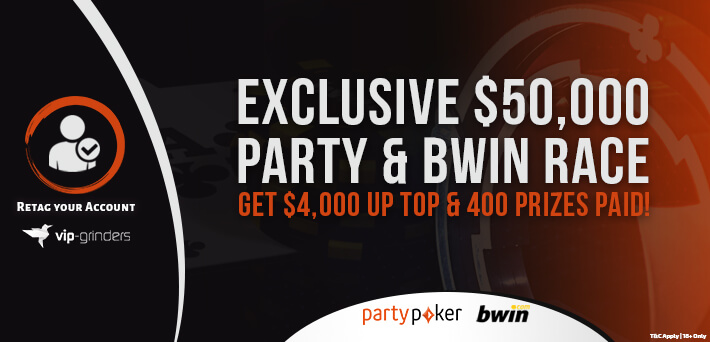Join the biggest rake race on the internet for partypoker & Bwin with a $50,000 prize pool!