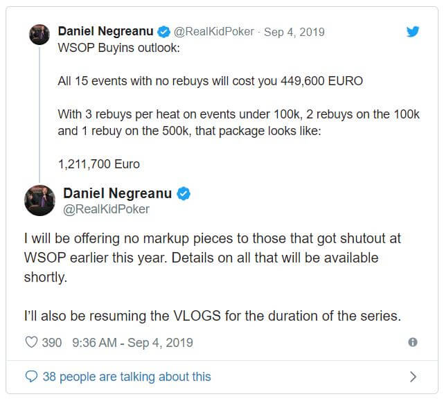 Daniel Negreanu selling action for WSOP Europe