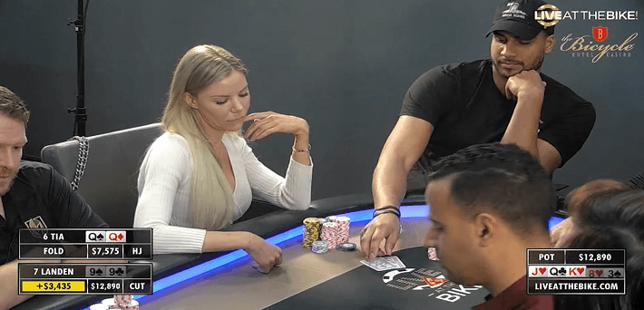 Poker Hand of the Week - Basketball Star Landen Lucas makes Tia fold a Set of Queens!