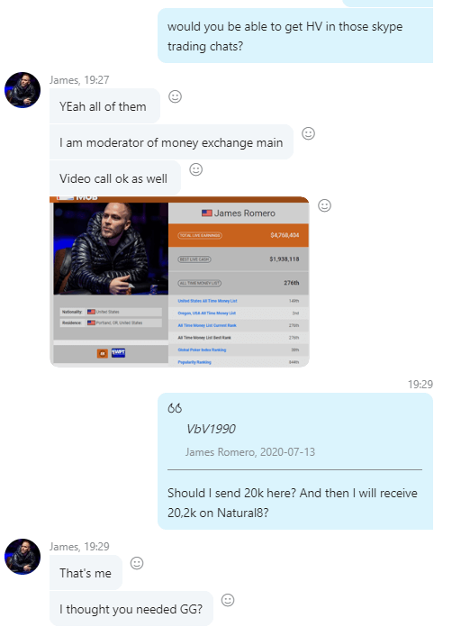 High stakes player Grazvis1 scammed by a person impersonating James Romero