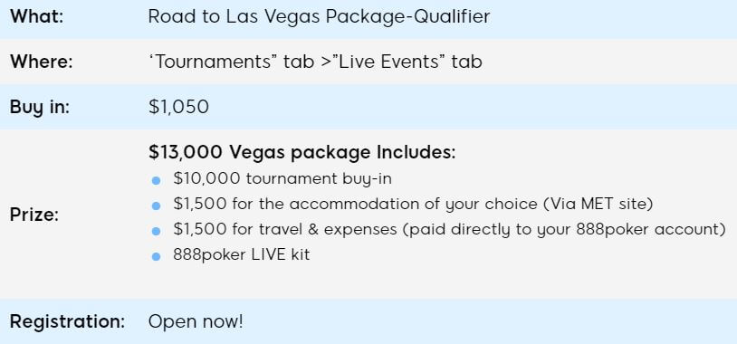 Win a $13,000 WSOP Main Event package in 888poker’s Road to Las Vegas