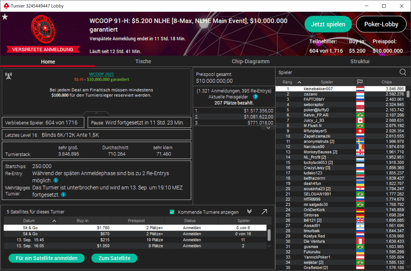 MTT Report - Aleksei Vandyshev wins WSOP Online Main for $2,543,073, kleinebakker007 leads WCOOP Main Event