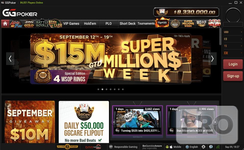 $17,000,000 GTD at the Super MILLION$ Week from September 12-19
