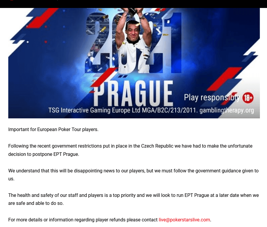 PokerStars postpones EPT Prague 2021 due to Czech Republic Announcing State of Emergency