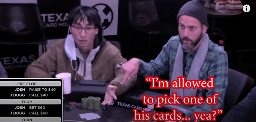 WTF! Player flips over one of his opponent's cards in a $4,400 pot