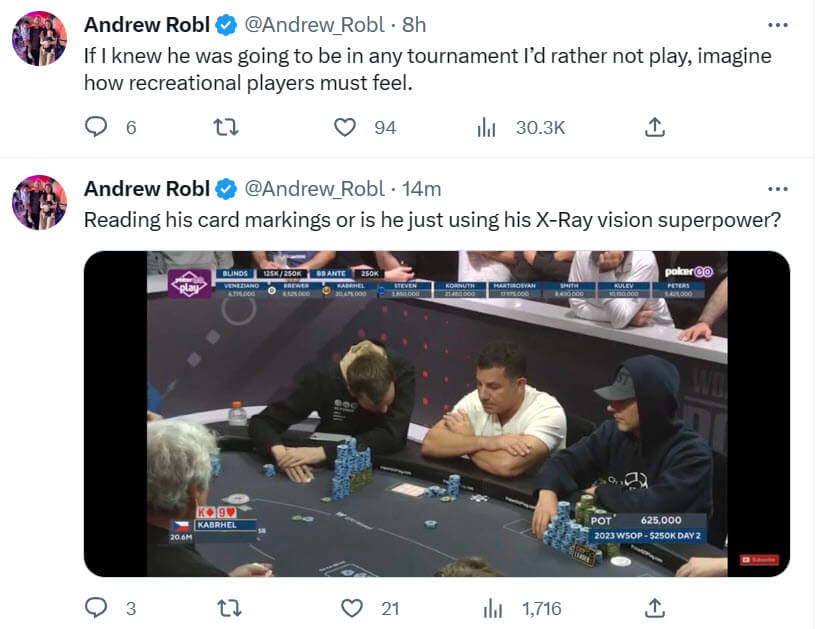 Andrew Robl accuses Martin Kabrhel of marking cards