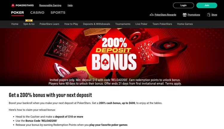 pokerstars online poker reload bonus