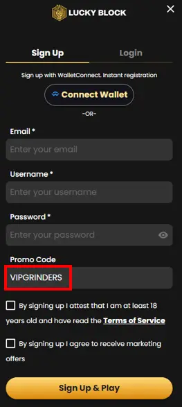 lucky block casino promo code registration