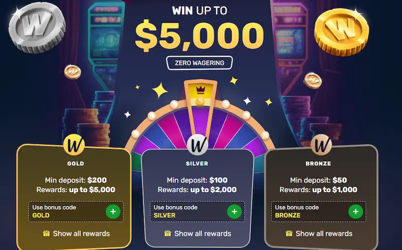 wheel of winz bonus code