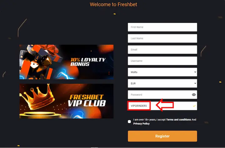 freshbet promo code registration