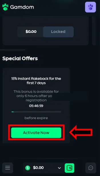 gamdom instant rakeback special offer