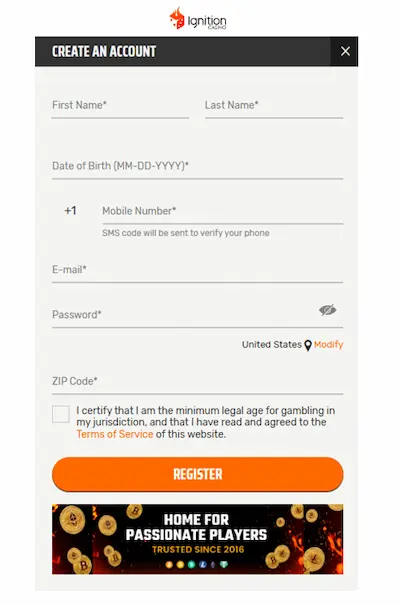 ignition casino registration form