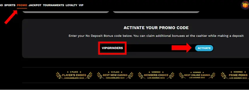 level up casino bonus code