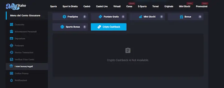 mystake italia cripto cashback